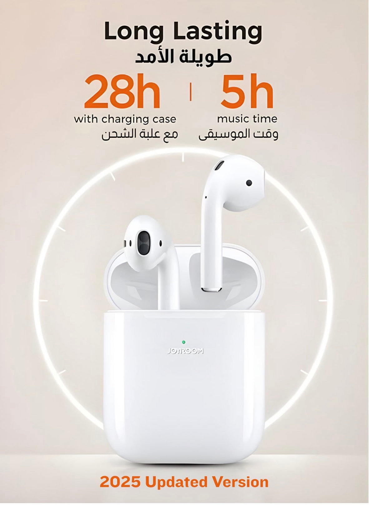 JOYROOM JR-TOS TWS Semi In-Ear
Wireless Earbuds - Bluetooth 5.1, Smart Touch Control, Pop-Up Auto Pairing, Wireless Charging Power Box with Anti-Fingerprint Silicone Case (Standard 2026 Version - White)